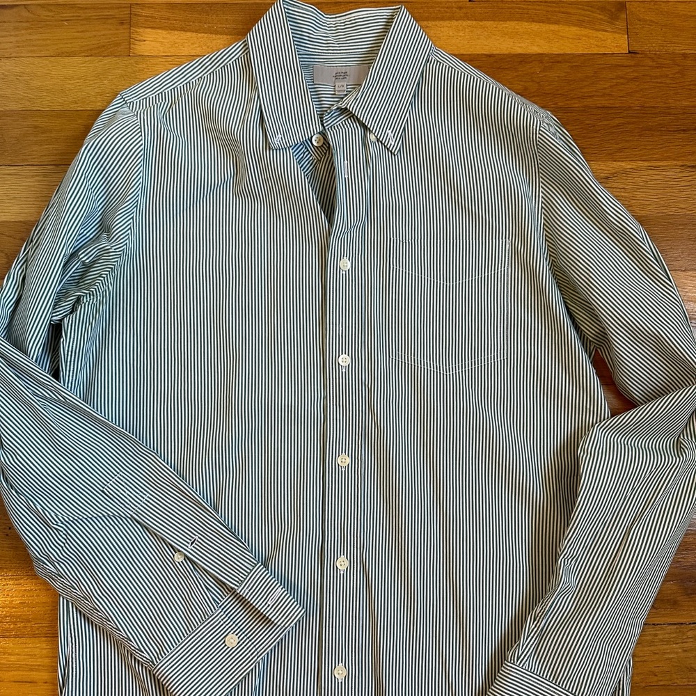 Jack Spade Men’s Dress Shirt, Large, Green and White Stripe